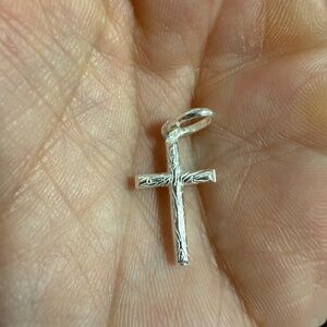 Sterling Silver 925 Italy Cross with Wood-like Etching